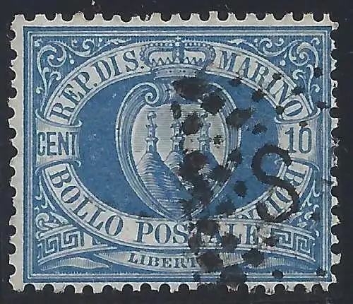 1877 SAN MARINO, Nr. 3,10 Cent. übersee - gebraucht