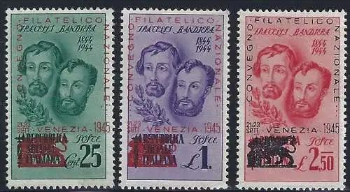 1945 Italien - BRIEFMARKEN ERINNERUNG - Venedig Nr. 1/3 Brüder Flagge überdruckt MNH **