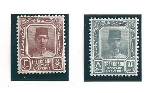 1938 MALAYSIAN STATES TRENGGANU, Nr. 29 und 34 2 Werte MLH/*