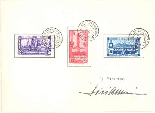 1931 Italien - Königreich, Accademia Navale Livorno, Nr. 300/302 Karton und Sonderstempel