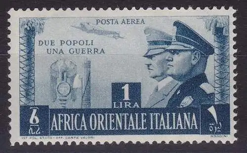 1941 ITALIENISCHES OSTAFRIKA, PA 20 1 Lira hellblau-grau MNH/**