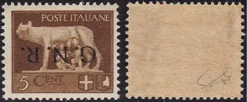 1944 Italienische Sozialrepubblica, Nr. 470a 5c. braun umgedrehter Aufdruck signiert Blond