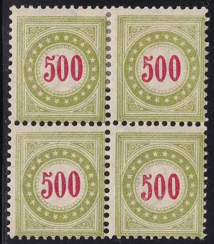 1889-91 Schweiz, Steuern Katalog Zumstein Nr. 22D - 500 olivgrün QUARTINA - MLH* - MNH** SBPV Zertifikat - Von der Weid