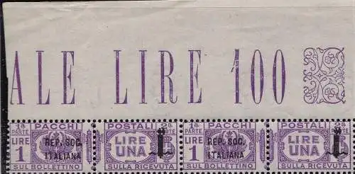 1944 Italienische Sozialrepubblica, Postpaket Nr. 42a+42 1 Lira lila MNH/** PAARWEISE