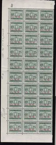 1944 Italienische Sozialrepubblica, Steuermarken Nr. 50 25c. grün MNH/** BLOCK VON 30 MIT TISCHNUMMER UND SORTEN