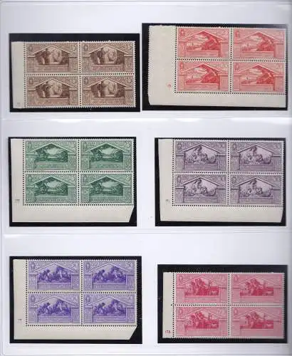 1930 Königreich Italien, Nr. 282/290 MNH/** Serie von 9 Werten BLÖCKE MIT 4 BLATTECKEN mit Tabellennummer (Nr. 289 einzeln)