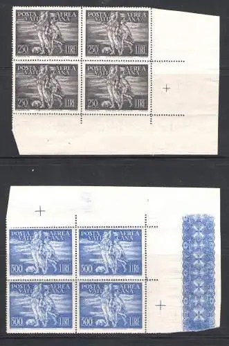 1948 Vatikan, Prächtiger Viererblock, Bogenwinkel, Luftpost, Tobias Nr. 16/17 - 2 Werte - MNH** ZENTRIERT