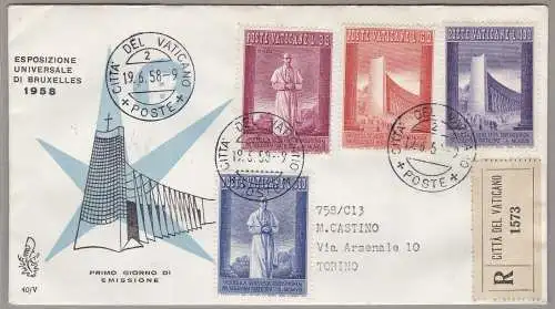 1958 Vatikanstadt, VENETIA Nr. 239/242 EMPFOHLENE REISE NACH TURIN