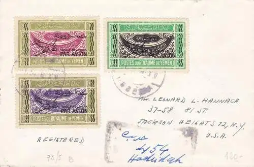 1954 YEMEN (Nord) - Michel 73II-74II-75II Einschreiben nach New York