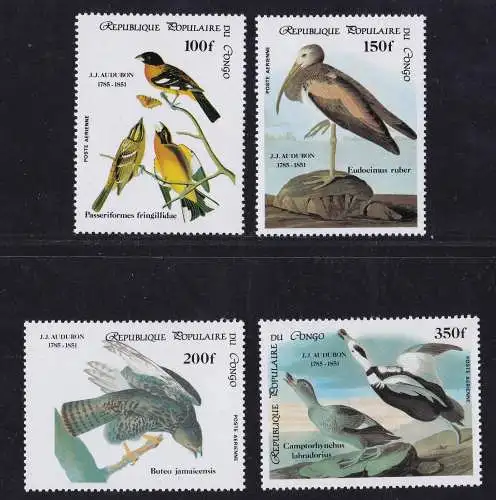 1985 KONGO - Vögel/Vögel, Yvert PA 332/335 Serie von 4 Val. MNH/**