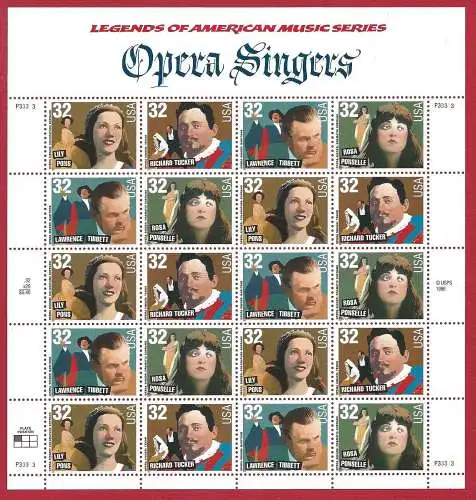 1997 USA, Nr. 3001/3004 American Legends Musik - Kleinbogen postfrisch **