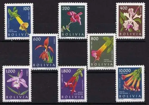 1962 BOLIVIEN, Blumen, Yvert Nr. 426/429 + Luftpost 218/221, 8 Werte - postfrisch **