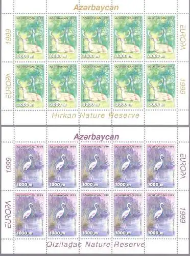 1999 EUROPA CEPT, Aserbaidschan, 2 Kleinblätter, Naturparks, postfrisch **