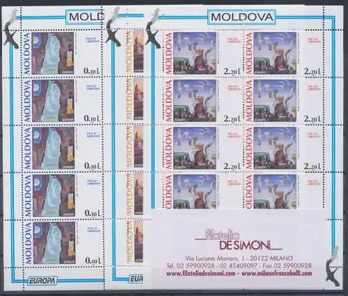 1995 EUROPA CEPT Moldawien, 3 Kleinblätter, Frieden und Freiheit, postfrisch **