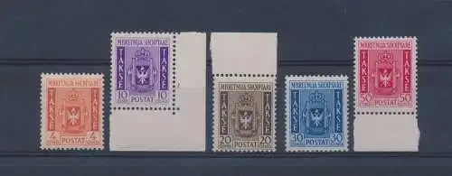 1940 ALBANIEN, Italienische Besetzung, Steuermarken, Albanisches Wappen Nr. 1/5, postfrisch**