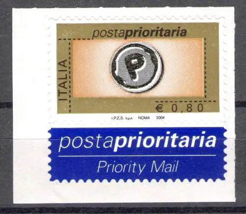 2004 Italien, Posta Prioritaria 80 Cent orange gold schwarz grau Nr. 2784A MNH**