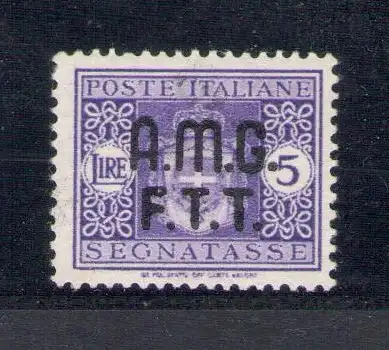 1947 TRIEST A, Steuermarken 5 Lire violett ohne Wasserzeichen, postfrisch **