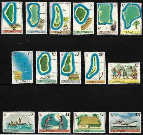 1976 Tuvalu, Serie Ordinaria, Yvert Nr. 23/37 - postfrisch**