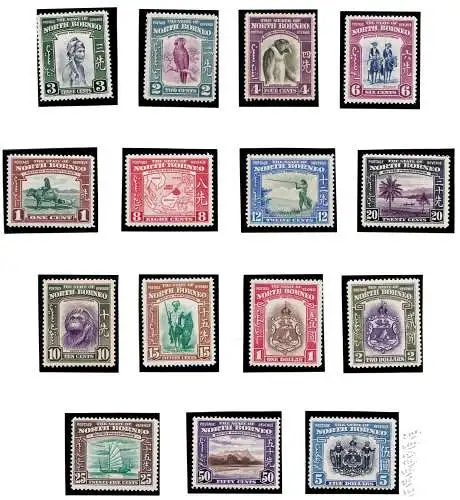 1939 NORTH BORNEO - Stanley Gibbons n. 303/317 Serie mit 15 MLH-Werten*