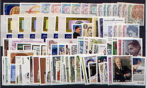 2002 Italien, kompletter Jahrgang 82 Werte + 1 Zettel + 1 Booklet MNH **