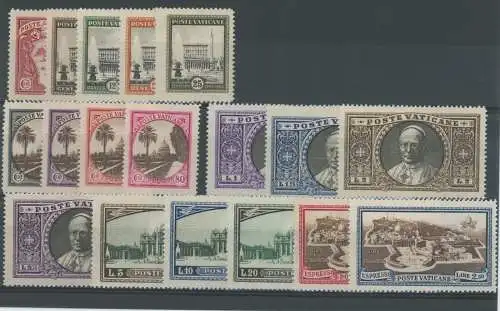 1933 Vatikan, Gärten und Medaillons, 18 Werte Nr. 19/34 + Espressi 3/4 - MNH **