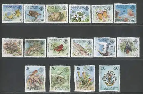 1981 Seychellen Yvert 32-47 Fauna und Flora Briefmarken 1980 Tausendgang 1981 postfrisch **