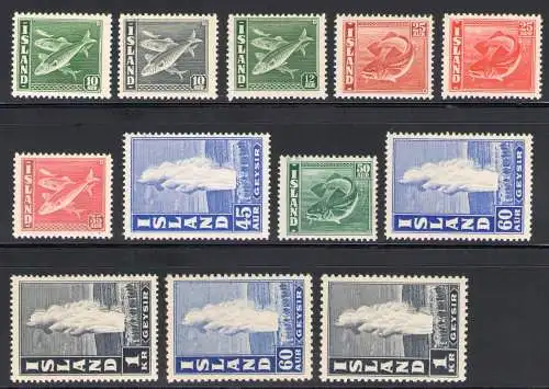 1940-45 ISLAND, verschiedene Themen, Ordentliche Serie, Fische und Vulkane, 12 Werte Nr. 189-196 postfrisch **