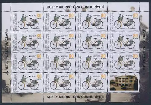 2013 EUROPA CEPT, Türkisches Zypern, 2 Bogen mit 15 Werten + 1 App, Postfahrzeuge, postfrisch **