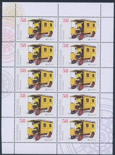 2013 EUROPA CEPT, Deutschland, 1 Kleinbogen mit 10 Werten, Postfahrzeuge, postfrisch**