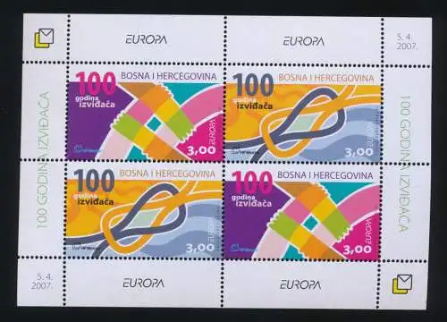 2007 EUROPA CEPT, Bosnien-Herzegowina Kroatien, Bogen - Souvenir Sheet, 100 Jahre Pfadfinderei, BF 10 MNH **