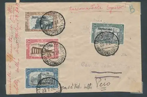 1927 TRIPOLITANIEN, Nr. 116-119, Miliz I auf Express-Einschreiben für Bergamo, Umschlag - Cover