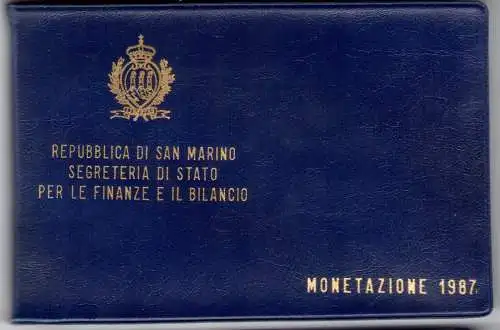 1987 Republik San Marino, Divisionsmünzen, FDC MIT 1.000 Lire in Silber