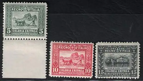 1928-29 Eritrea, Afrikanische Motive # 129/31, sehr gute Zentrierung, postfrisch **