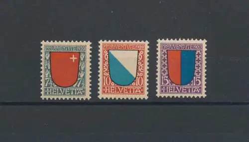 1920 SCHWEIZ, Pro Juventute - Kantonswappen, Nr. 176/78 - 3 Werte, postfrisch**