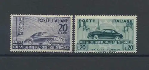 1950-51 Italien - Republik, 32.+33. salone dell'Auto Torino, 2 Werte, Nr. 617- 655, postfrisch **