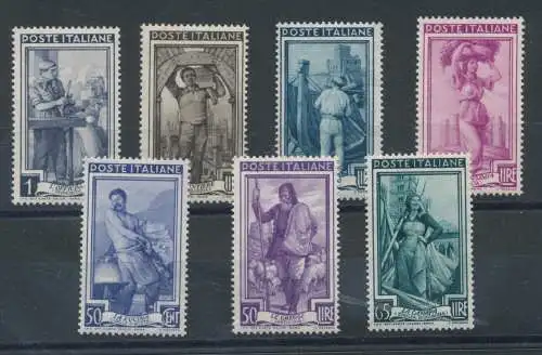 1955 Italien - Republik, Italien bei der Arbeit filigrane Sterne, 7 Werte, Nr. 754- 60, postfrisch ** - Sehr gute Zentrierung