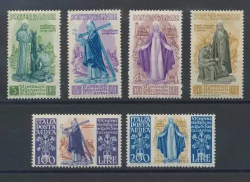 1948 Italien - Republik, Santa Caterina da Siena, 6 Werte, Nr. 574/77 + Flugzeug 146/47, postfrisch**