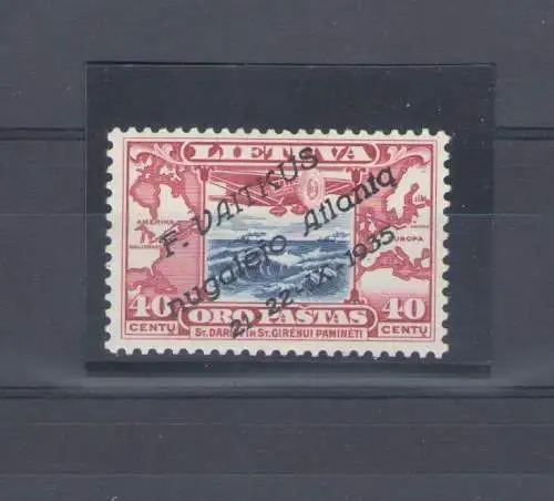 1935 Litauen - Luftpost - Nr. A94 - Flug Flug New York Kaunas - Diagonaler Aufdruck - F. Vaitkus - MLH*