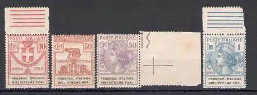 1924 Italien, halbstaatliche Körperschaften, komplette Serie 34/37, 4 Werte, Federazione Italiana Biblioteche Popolari, MNH **