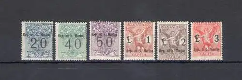 1924 SAN MARINO, Steuern und Überweisungen, Nr. 1/6, normale Zentrierung, MNH** - Zertifikat Enzo Diena