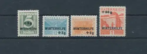 1933 ÖSTERREICH, Nr. 437/440, Winterhilfe Aufdruck Winterhilfe, 4 Werte - postfrisch**