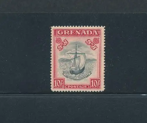 1938-50 Grenada, Stanley Gibbons Nr. 163b, 10 Schilling slate blue and bright carmin - Perforiert 14 - 1 Wert - MNH** - Selten