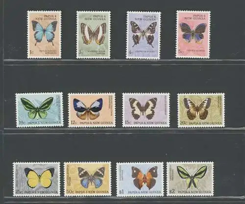 1966 - 67 PAPUA NEUGUINEA - Elisabeth, Schmetterlinge, Yvert e Tellier Nr. 83/93 - 12 Werte postfrisch**