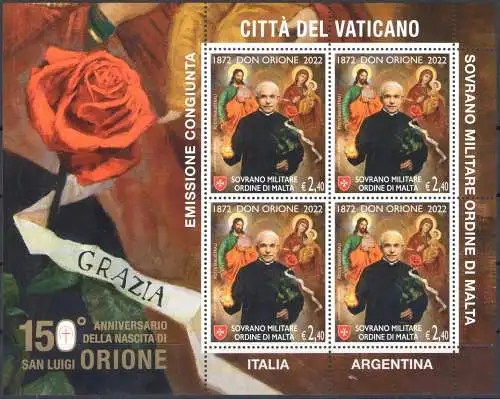 2022 Italien - Vatikan - Smom, 150 Jahre Geburt San Luigi Orione - 3 Zettel - Gemeinsame Ausgaben - MNH **