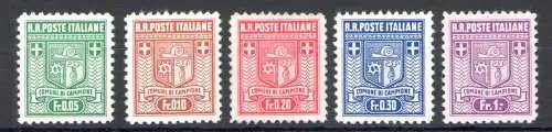 1944 Italienischer Meister, Autonome Ausgabe, Nr. 1a/5a - Wappen der Gemeinde, Die Auflage - gezähnt 11 1/2 - MNH** - Selten Signiert Raybaudi