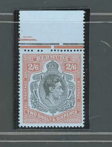 1938-53 BERMUDA, Stanley Gibbons Nr. 117, GEORGE VI Portrait, 2s. 6d.schwarz und rot/grau blau - postfrisch**