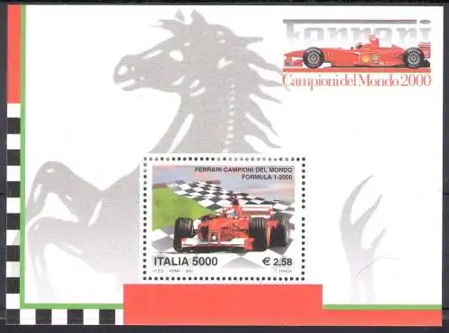 2001 Italien - Republik, Ferrari Weltmeister 2000 - Blatt Nr. 31 - postfrisch **