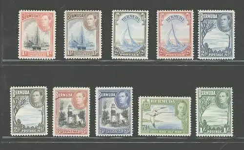 1938-52 BERMUDA, Stanley Gibbons Nr. 110-115 - Serie mit 10 Werten - postfrisch **