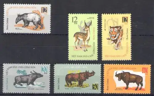 1964 Nordvietnam - Yvert Nr. 377-82 - Tiere - 6 Werte - postfrisch **