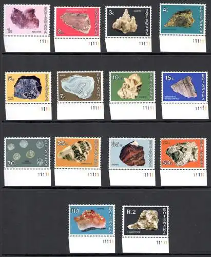 1974 BOTSWANA - Yvert Katalog Nr. 266-79 - Ordentliche Serie Mineralien - 14 Val. MNH ** - Alle unteren Bogenränder wie gescannt